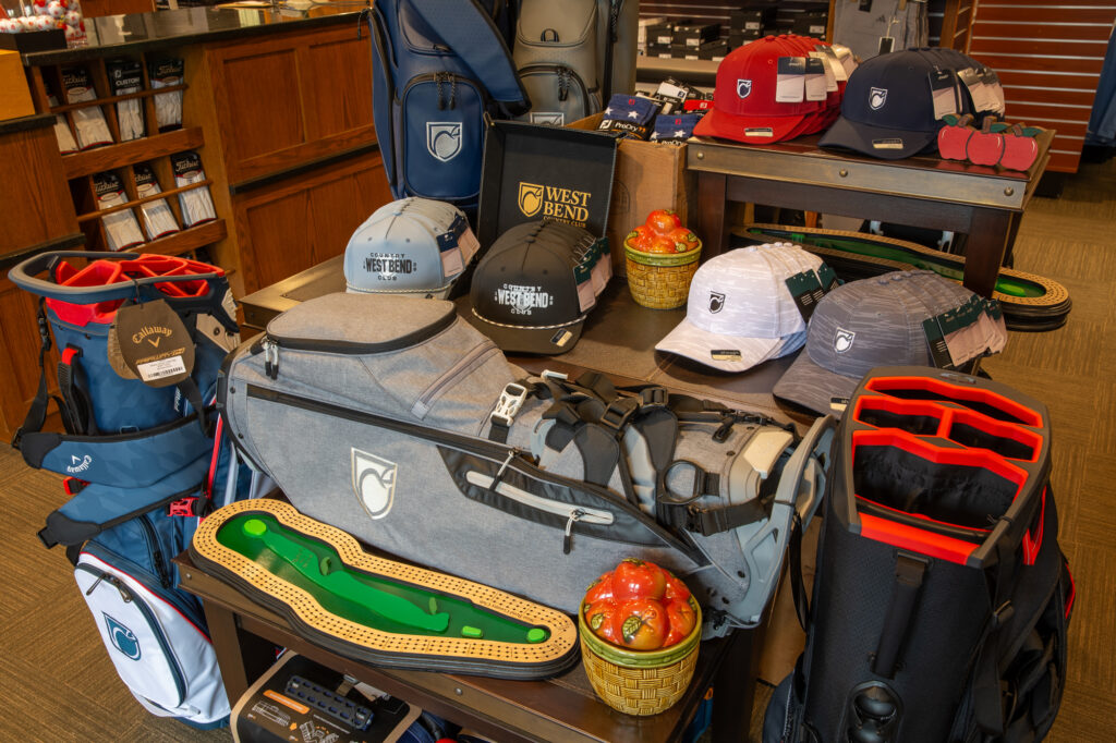 Photo of various golf products at the pro shop at West Bend Country Club