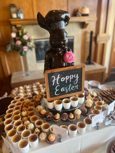 Chocolate Easter Bunny and Crème brûlé.